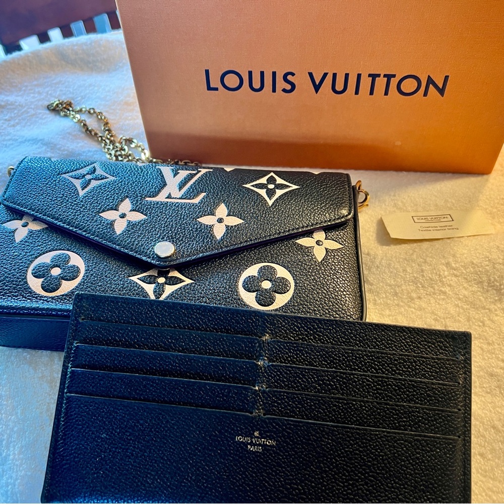 Authentic Louis Vuitton Black and Beige Pochette with wallet